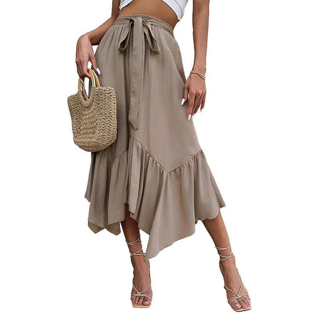 Lace Up Asymmetric High Waist Skirt - Picture 9 of 9